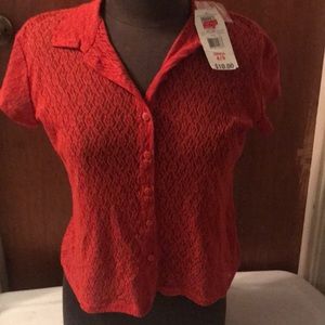 Women’s small lace sheer button up blouse NWT